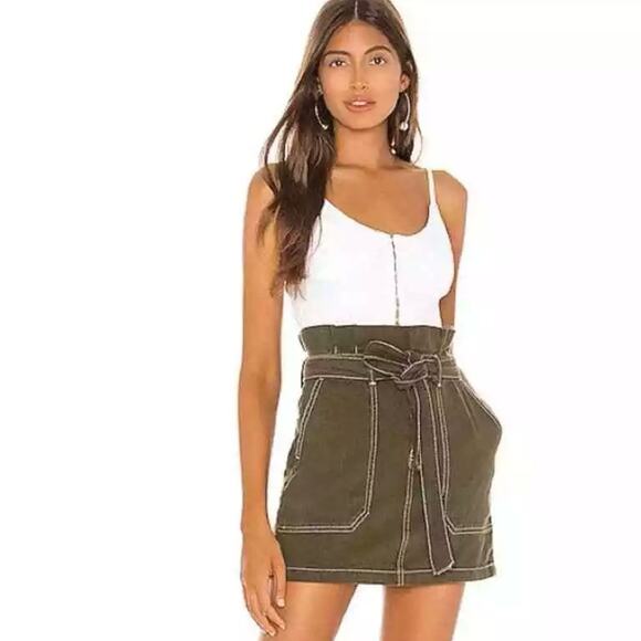 Free People Splendor In The Grass Paperbag Utility Skirt Army Green Sz 6 Minimal - Picture 1 of 16